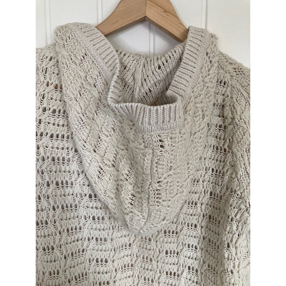 Anthropologie Sleeping on Snow Cream Pointelle Knit Hooded Open Cardigan Small - Picture 7 of 10